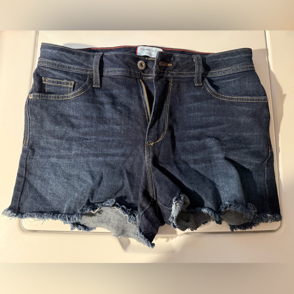 Fran Denim Blue Jean Shorts with Frayed Hem